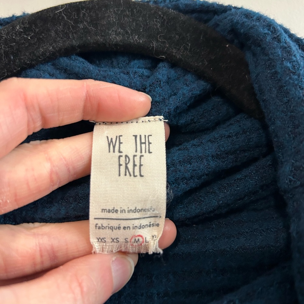 We The Free Kitty Thermal Deep Blue Cowl Neck Sweater - Picture 2 of 4